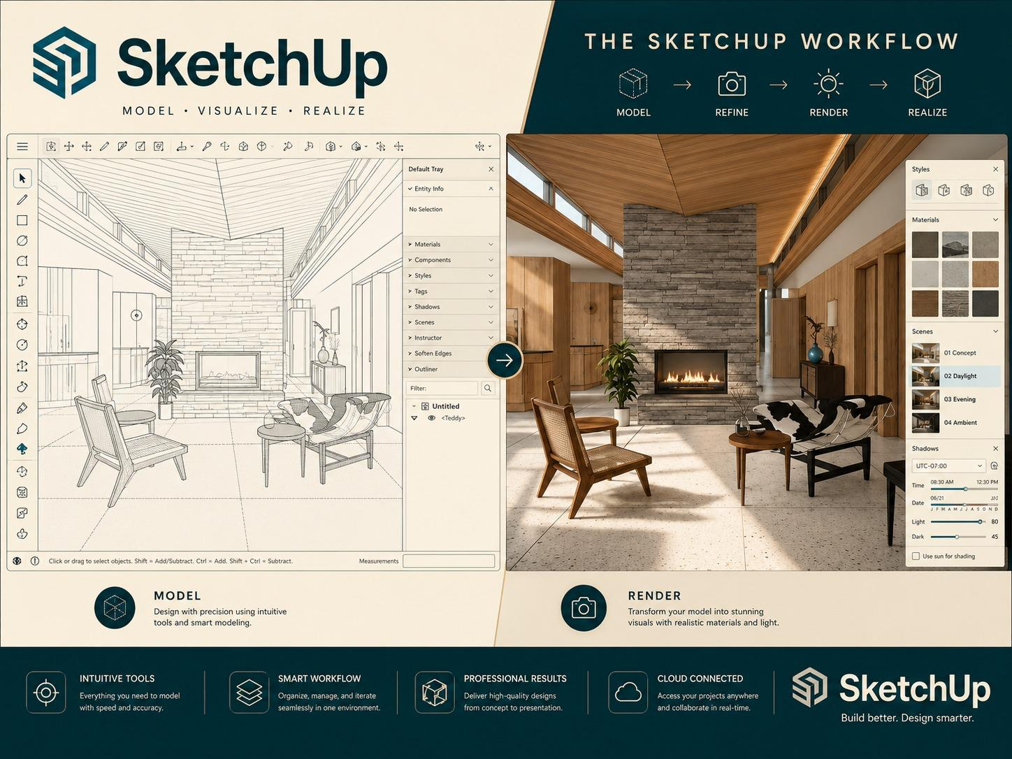 من SketchUp إلى رندر نهائي في 30 دقيقة